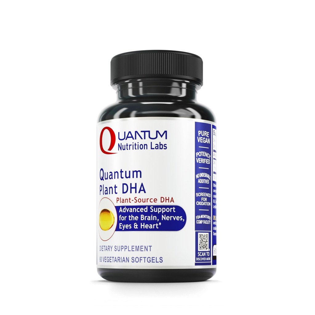Quantum Nutrition Labs Plant DHA - Non-OGM Vegan DHA avec Omega 3 acides gras, DHA à base d'algues pour les femmes et les hommes, complément DHA naturel adapté aux végétaliens- 60 capsules de softgel végétariennes
