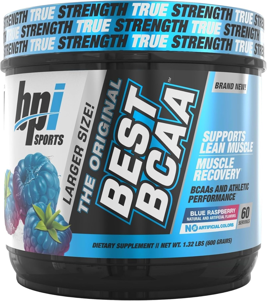 BPI Sports Best BCAA - BCAA Powder - Verzweigte Kette Aminosäuren - Muskelrückgewinnung - Muskelproteinsynthese - Verbesserte Leistung – Hydration – Blaue Himbeere - 60 Portionen - 21.12 Oz