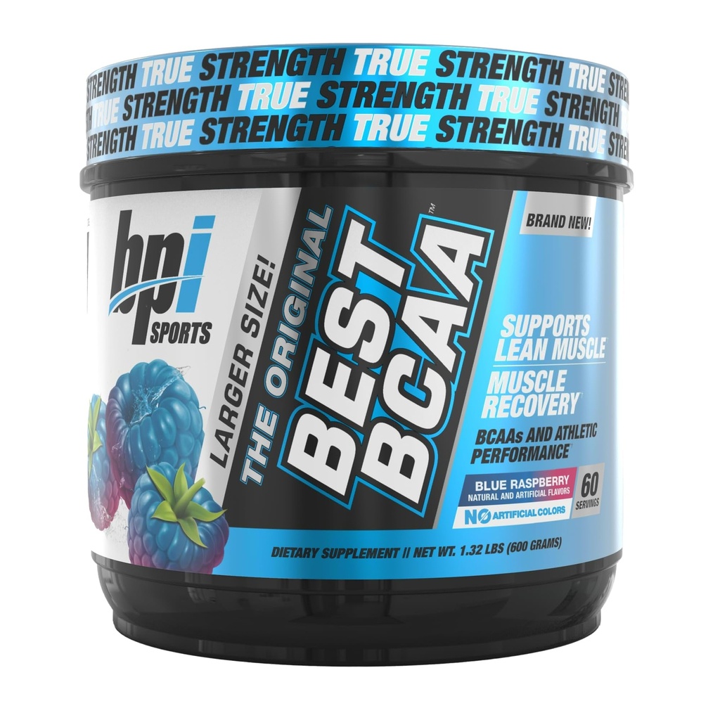 BPI Sports Best BCAA - BCAA Powder - Verzweigte Kette Aminosäuren - Muskelrückgewinnung - Muskelproteinsynthese - Verbesserte Leistung – Hydration – Blaue Himbeere - 60 Portionen - 21.12 Oz
