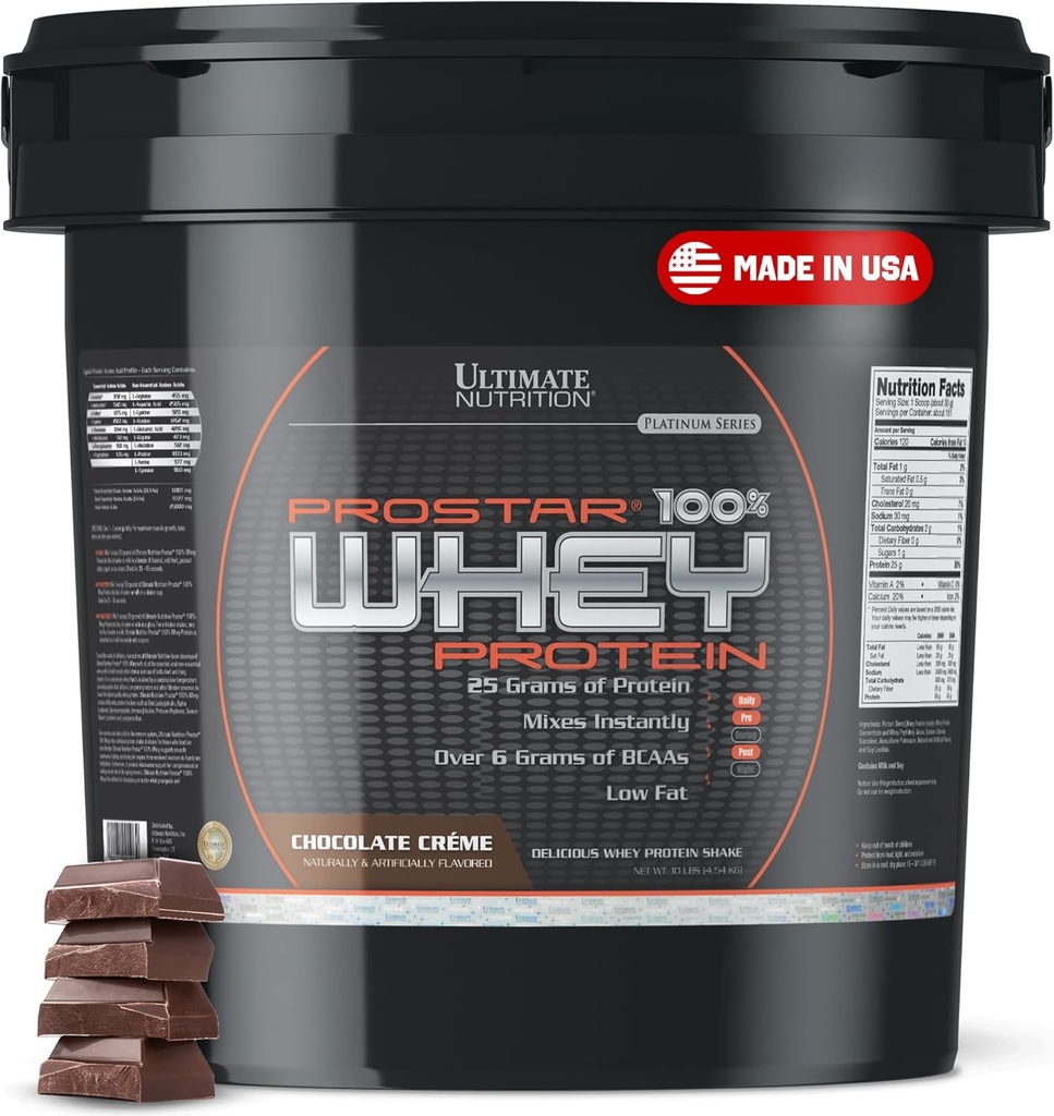 Ultimate Nutrition Prostar Whey Protein Powder Isolate, Schokolade - Low Carb, High Protein Powder Shake für Muskelaufbau & Recovery - Low Sodium, Low-Fat & Keto Friendly - 10 lbs Bucket