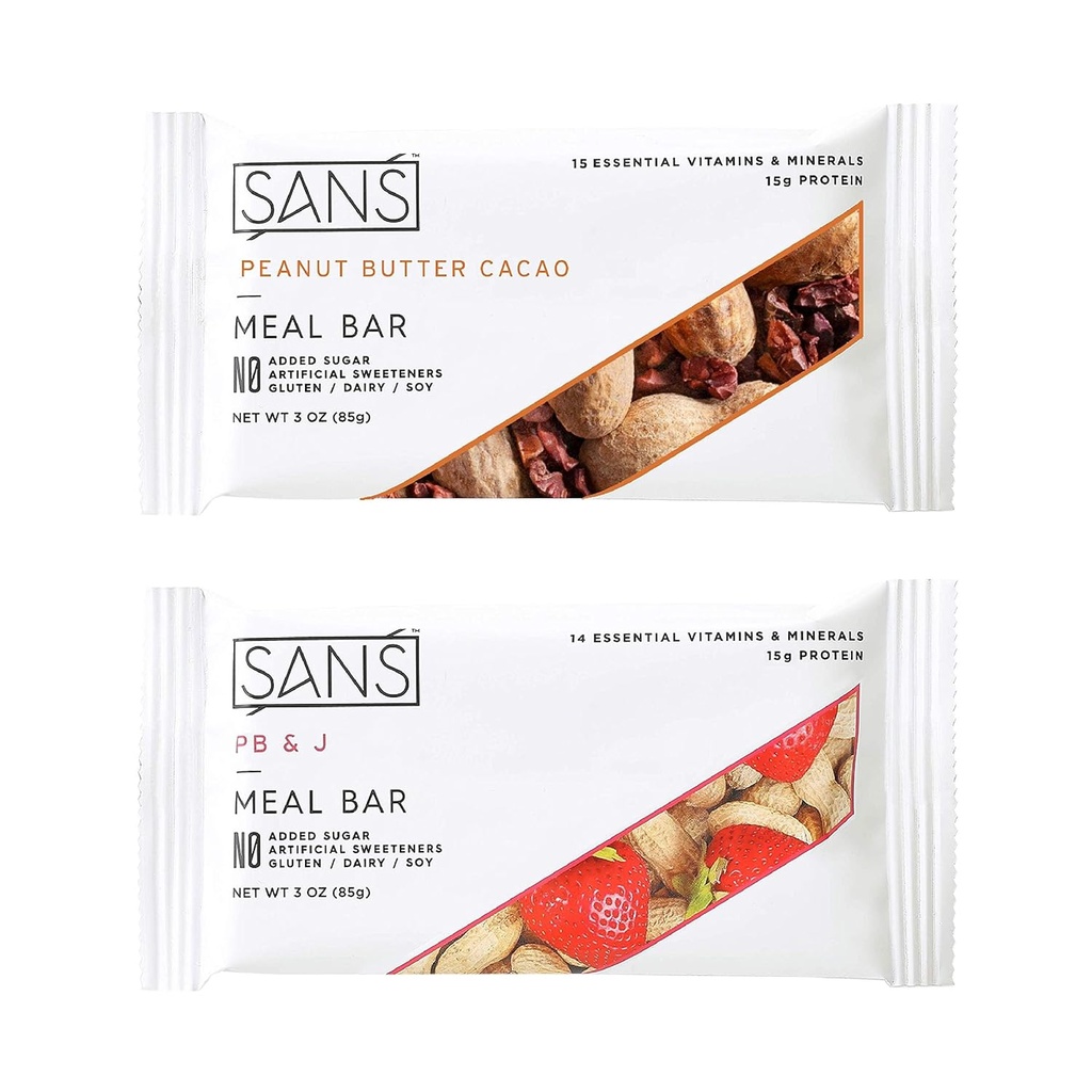 SANS Meal Ersatz-Protein Bar | All-Natural-Nahrungsbar Ohne Zusatz von Zucker | Dairy-Free, Soja-Free, und Gluten-Free | Essential Vitamins and Minerals (Peanut Butter Lovers, 12 Pack)