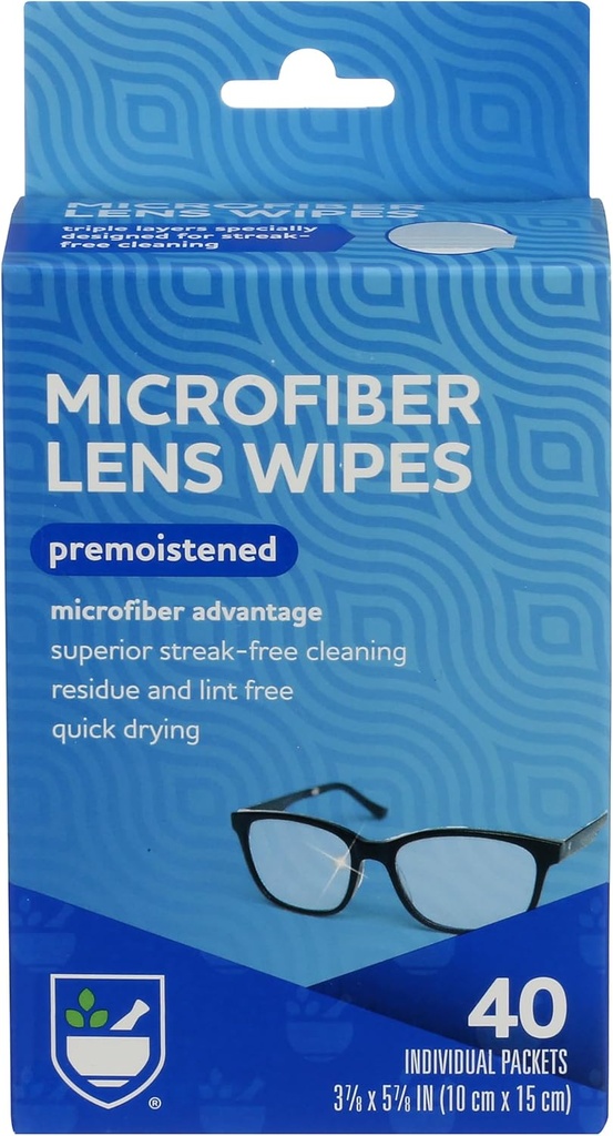 Rite Aid Eye Care Microfiber Lens Wipes, Premoistened, Individuell Wrapped Packets - 40 Count | Quick Drying, Anti-Streak Formula| Brillenreinigung Wipes | Eye Glass Cleaner and Cloths | Lens Wipes