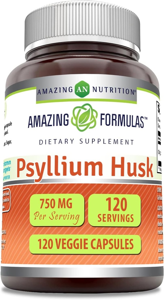 Erstaunliche Formeln Psyllium Husk 750mg Veggie Kapseln Ergänzung | Non-GMO | Gluten Free | Made in USA | Geeignet für Vegetarier (120 Count)