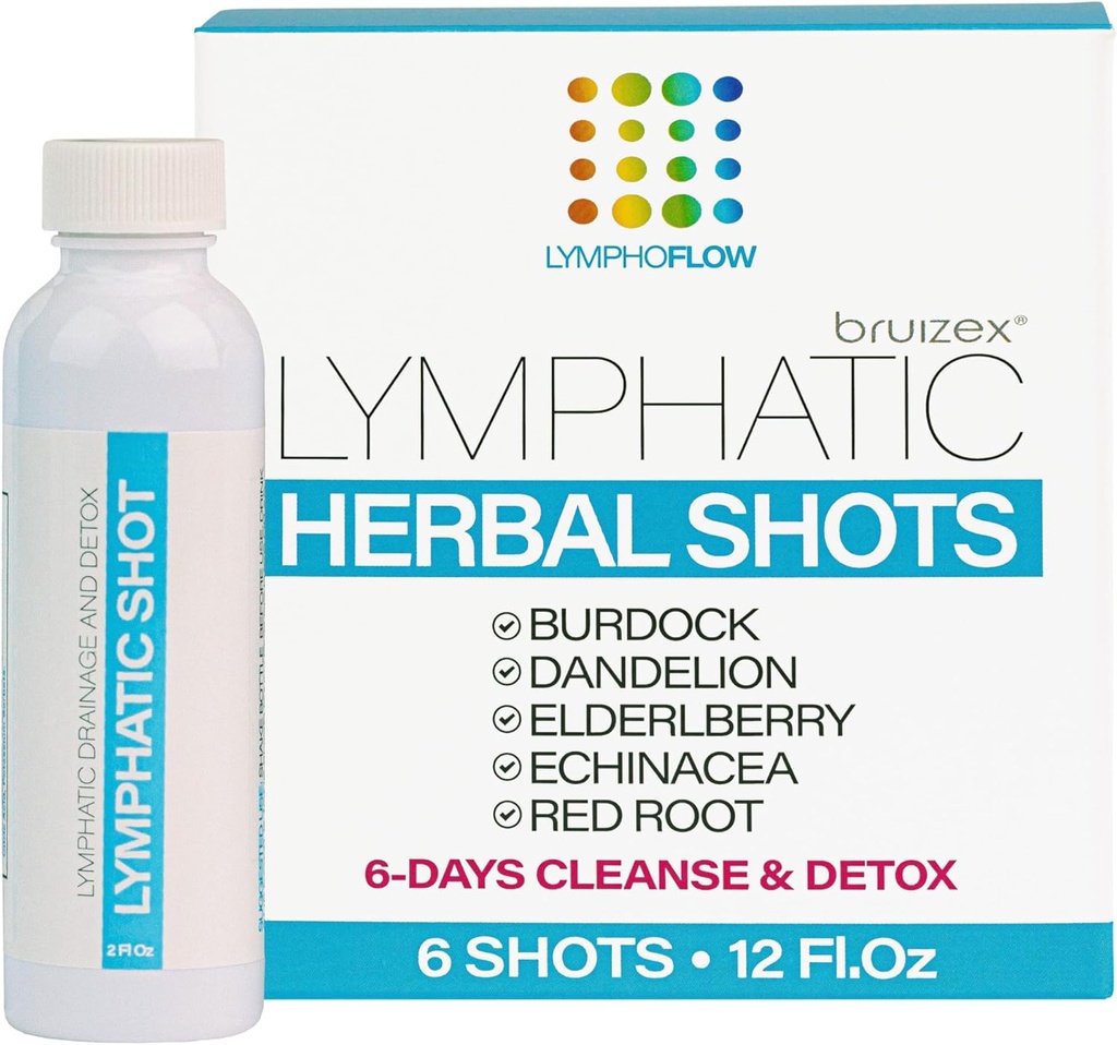 Shots de drainage lymphatique, Supplément de boisson pour nettoyage lymphatique complet et détox, soutien Lymphedème, lipoedème, & récupération de liposuccion, après massage et drainage manuel, 12 Oz chacun (6-pack)