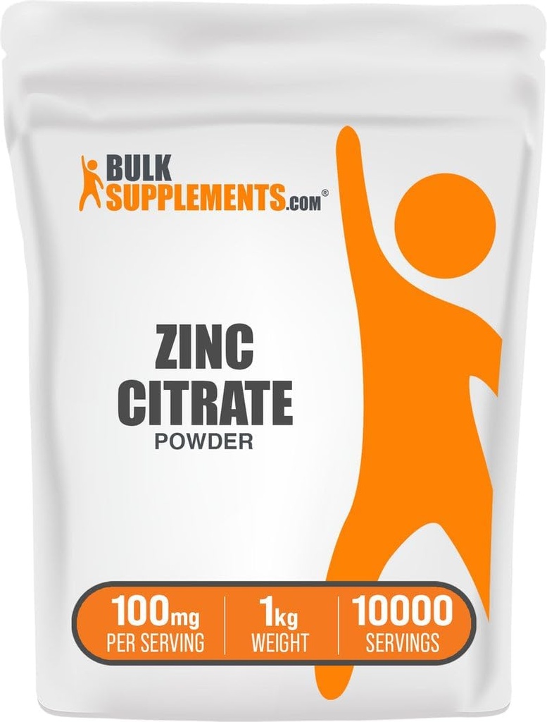 BulkSupplements.com Zink-Zitrat-Pulver - Zink-Ergänzungen, Mineral-Ergänzung, für Immununterstützung - Glutenfrei, 100mg pro Servierung, 1kg (2.2 lbs) (Pack von 1)