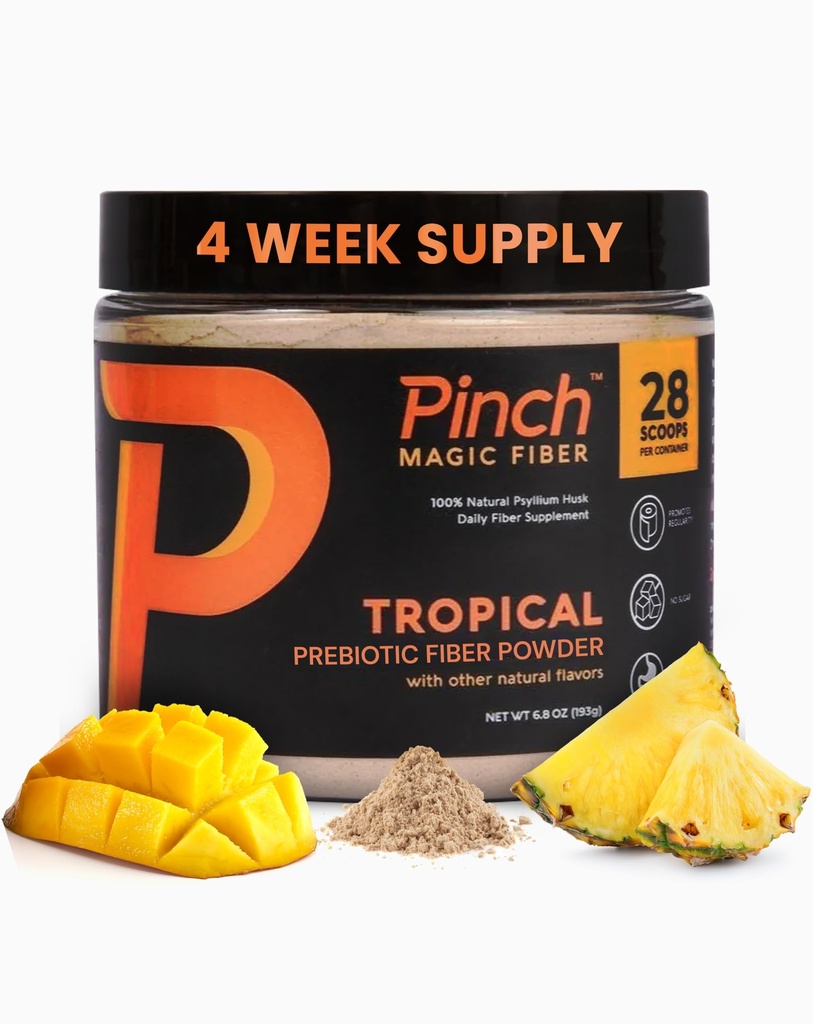 Pinch Magic Sugar Free Fiber Powder – Light Tropical Flavor Psyllium Husk mit Bromelain & Vitamine C & D – Vegan, Glutenfrei, Clean Label, USA-Made, GMP-zertifiziert – 28-Day Supply