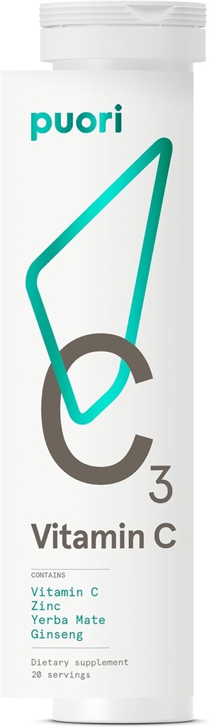 Puori C3 Vitamin C Ergänzung für Immun- und Antioxidans Unterstützung - 20 Servierungen - Vitamin C, Zink, Yerba Mate, Ginseng hilft, Fatigue und kognitive Funktion zu bekämpfen
