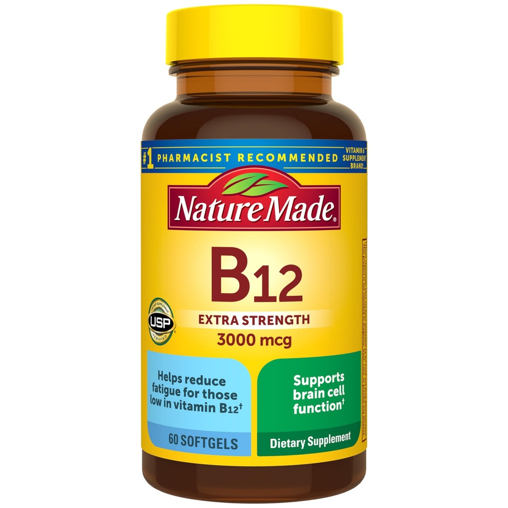 Nature Made Extra Strength Vitamine B12 3000 mcg, Supplément diététique pour le métabolisme énergétique, 60 Softgels, 60 jours d'approvisionnement