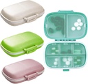 Organisateur de pilules de voyage 4PCS, 8 compartiments Cas de pilule portable, petite boîte à pilules pour la purée de poche récipient de vitamine portable (Green+Blue+Pink+Beige)