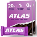 Atlas Protein Bar, 20g Protein, 1g Zucker, Saubere Zutaten, Glutenfrei, Dunkle Schokolade Mandel (12 Graf, Packung von 2)