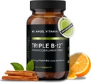 Mt. Angel Vitamins - Dreifache B-12 Punkte | Schnellauflösende Punkte, Mischung aus Methylcobalamin, Adenosylcobalamin & Hydroxocobalamin, unterstützt Energie und Nervous System Health – 60 Punkte
