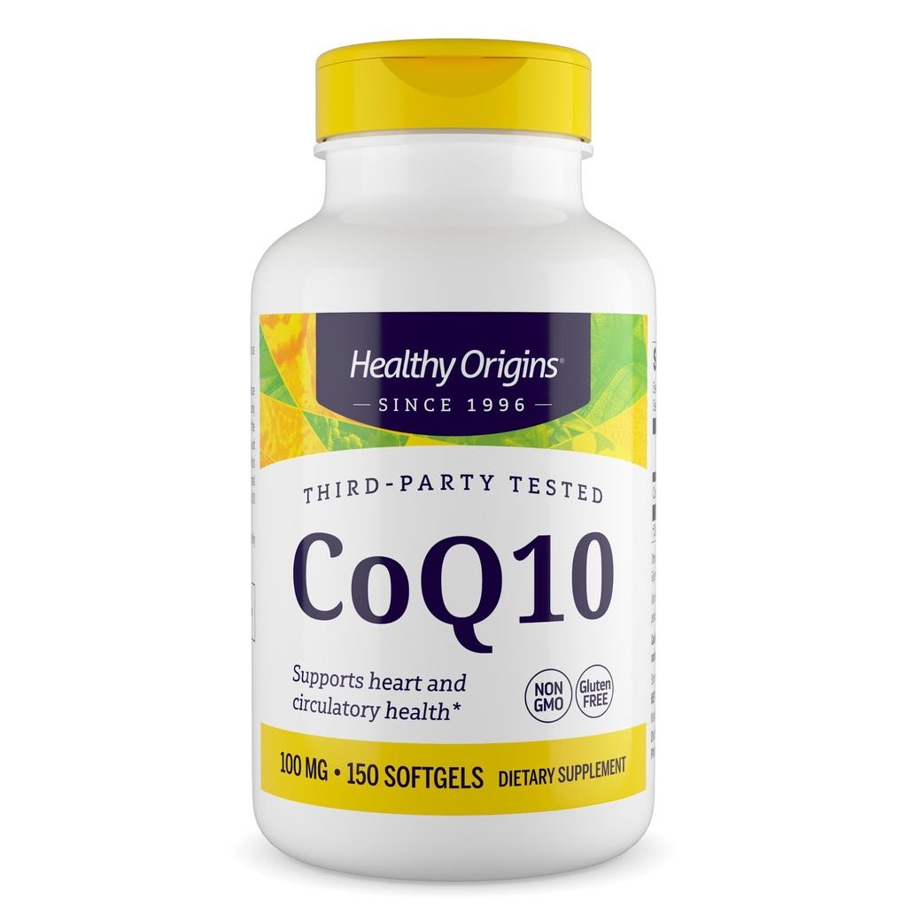 Gesunde Origins® CoQ10 100 mg – Natürliches Trans-Isomeres Ubichinon – Hefe Fermented, unterstützt Herzgesundheit & Zelluläre Energie – Non-GMO 150 Softgels