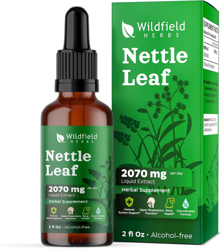 Stinging Nettle Leaf Extract Drops 2000mg (Urtica dioica L.) Supplément à base de plantes Absorbe mieux que les capsules, 1 mois d'approvisionnement, 84 portions, teinture sans alcool - 2 Oz, boîte de 1