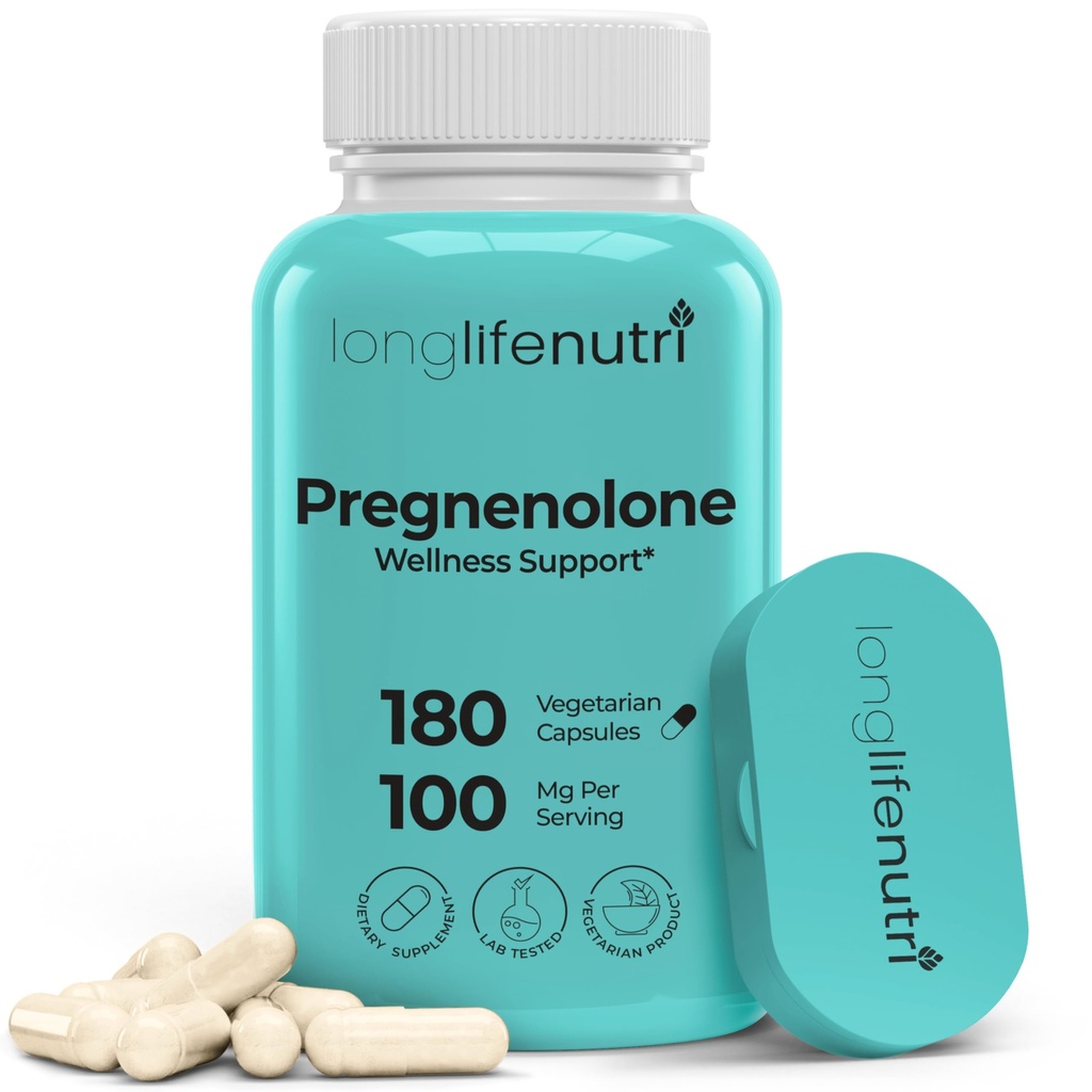 Gehirn- und Hormonunterstützung Pregnenolone - 180 Veggie Caps für Enhanced Memory, Focus & Vitality - Made in USA