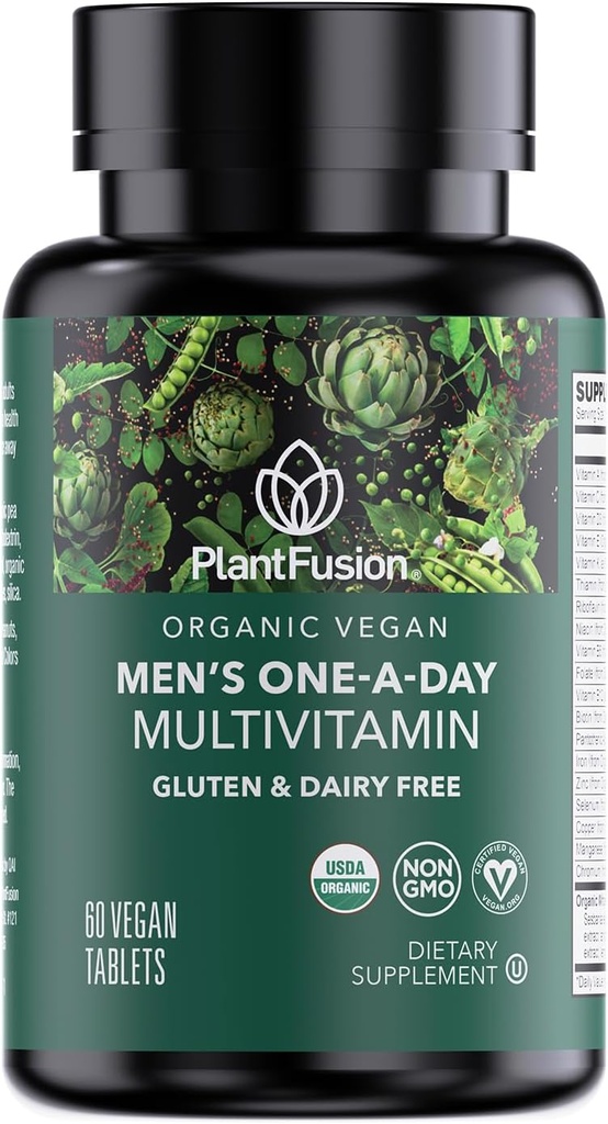 PlantFusion Organic Multivitamin for Men - One Daily Whole Food Blend Men's Multivitamin - Vegan, Non-GMO, Gluten Free & Dairy Free - 60 Tablets (2 Month Supply)