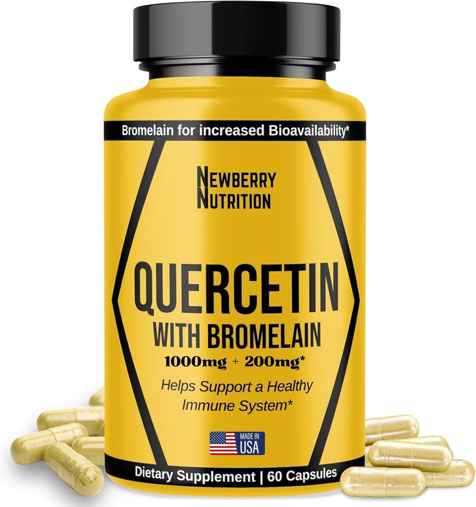 Quercetin mit Bromelain Supplement 1200mg, Quercetin 500mg Kapseln, hilft gesunde Immunität, Potent Antioxidant, 60 Zähler