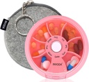 INVODA Weekly Pill Organizer 7 Compartiment Pill Box rotative pour les médicaments quotidiens et les vitamines - Portable Travel Pill Case Suppléments d'huile de poisson Organisateur de vitamines (Pink+Bag)