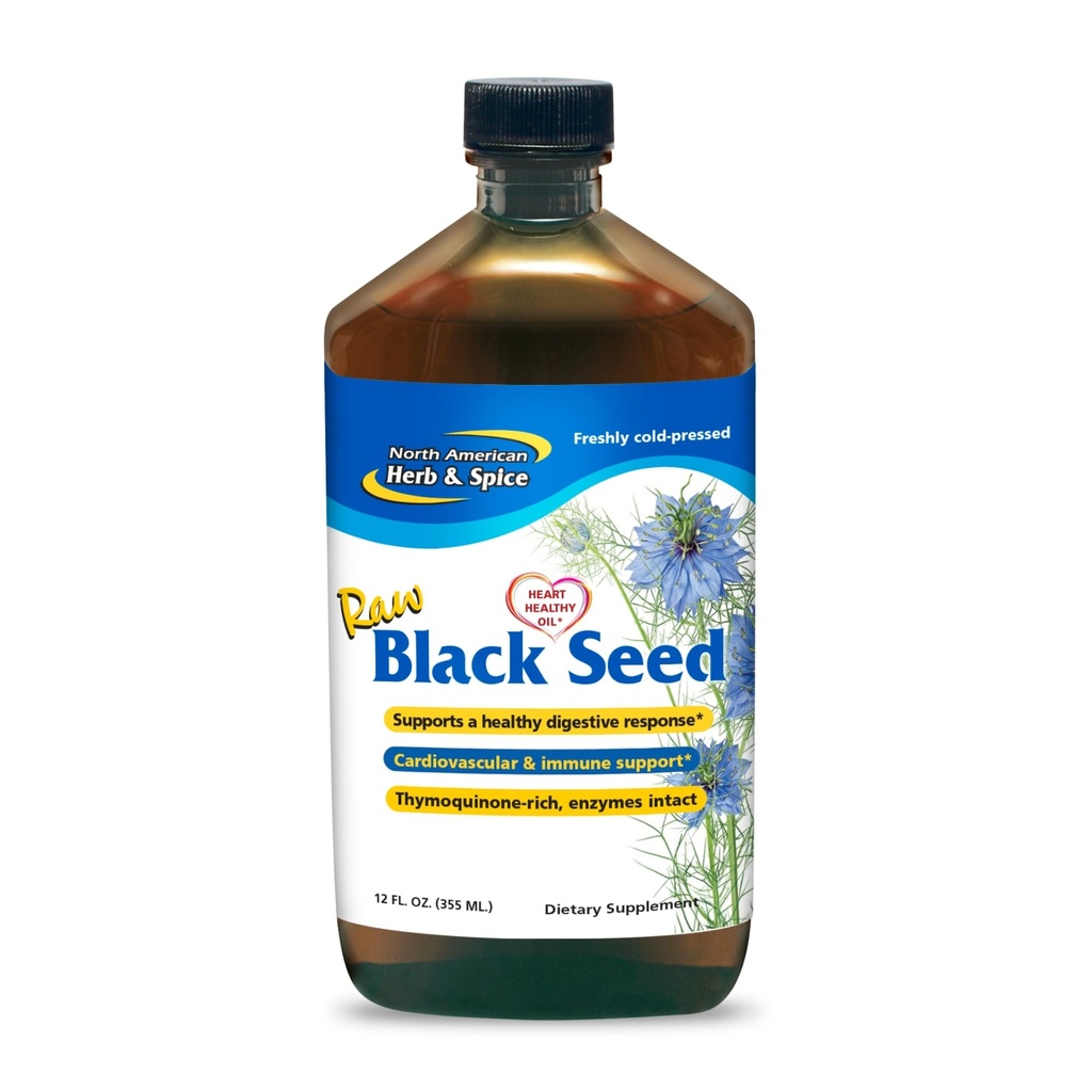NORTH AMERICAN HERB & SPICE Huile de graines noires - 12 fl oz - Support digestif et immunitaire - Contient de l'Oréganol P73 Origan Oil & Rosemary Oil - Non-OGM - 72 portions