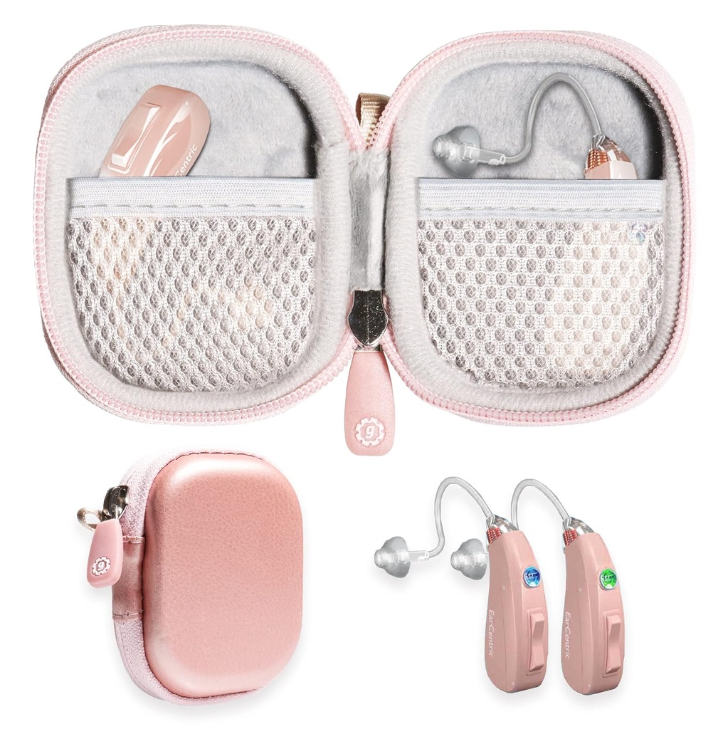 GETGEAR Designed Protective Case for Hearing Aid, Hörverstärker, Persönlicher Klangverstärker, Hörgerät, Hörgerät, Strong Mini Case mit Mesh Tasche (Rose Gold
