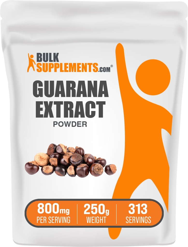 BulkSupplements.com Guarana Extract Powder - Natürliche Koffein-Ergänzung, von Guarana Seed, Guarana Powder - Glutenfrei, 800mg pro Servierung, 250g (8.8 oz) (Pack von 1)