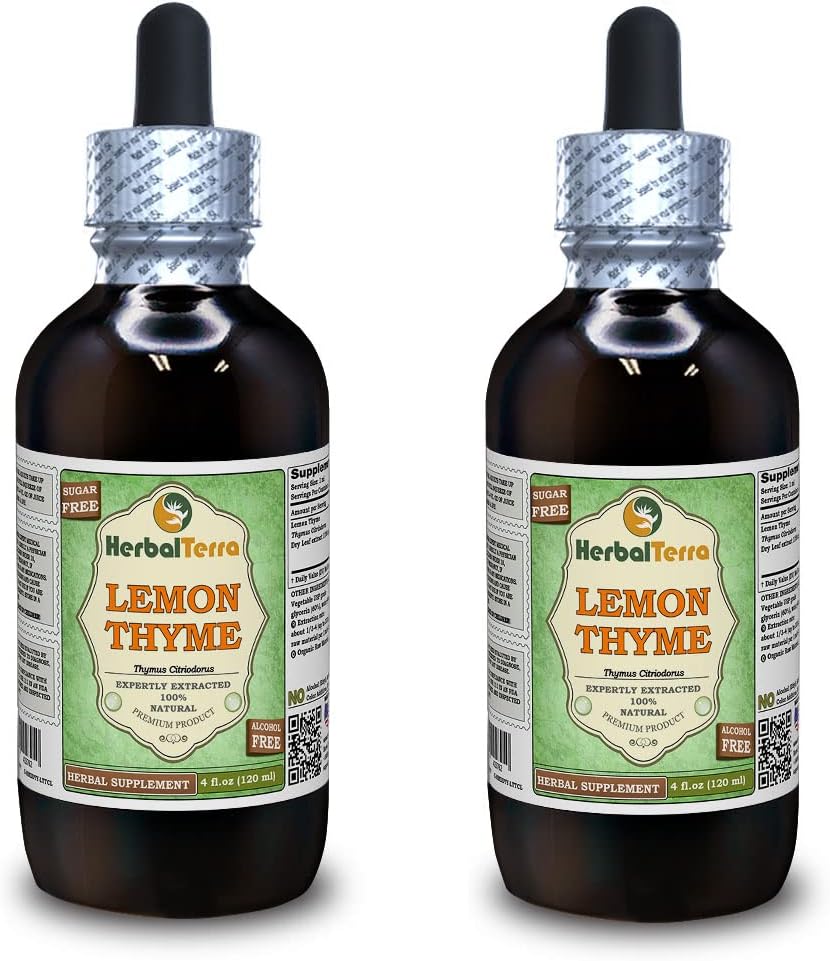 Lemon Thyme (Thymus x Citriodorus) Glycerit, Organic Dried Herb Alcohol-Free Liquid Extract (Markenname: HerbalTerra, Proudly Made in USA) 2x4 fl.oz (2x120 ml)