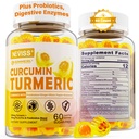 Sugar Free Turmeric Curcumin Filled Gummies 550mg für Erwachsene, Ginger & Black Pepper | 95% Curcuminoids w/Prebiotic Probiotic & Postbiotic Blend, Unterstützung Immun & Verdauungsgesundheit, Vegan, 60 Graf