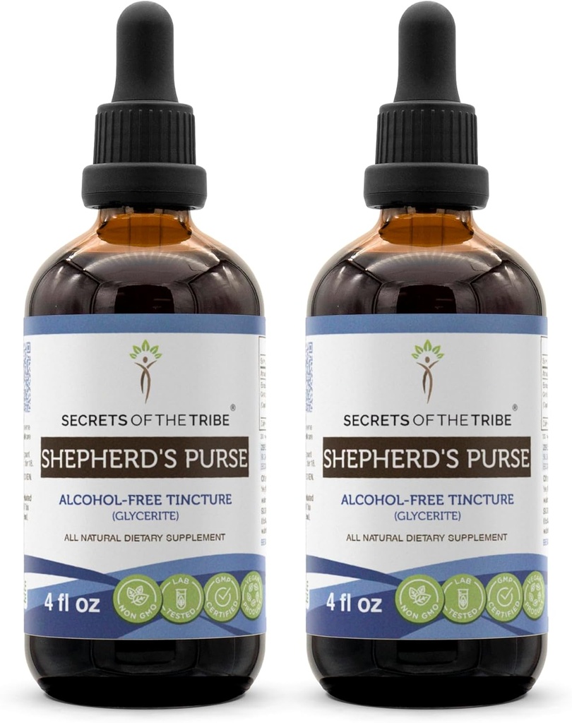 Secrets of the Tribe Shepherd's Purse Alcohol-Free Liquid Extract, Shepherd's Purse (Capsella Bursa-Pastoris) Dried Herb (2x4 FL OZ)
