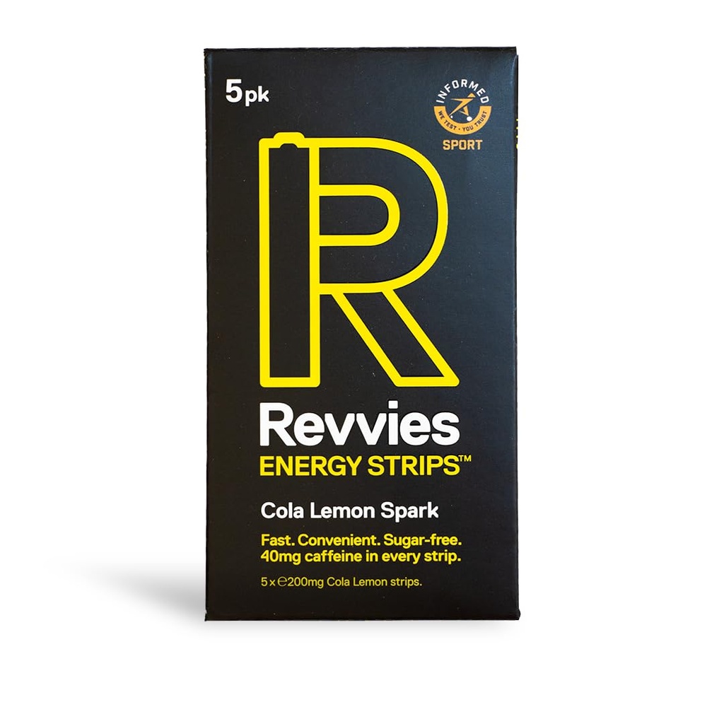 Revvies Energy Strips | Cola Lemon | 50 Streifen | 40mg Koffein Streifen | 2 Streifen = Kaffee/Energie trinken | Weniger als 2 Kalorien | Vegan | 10 x 5PK...