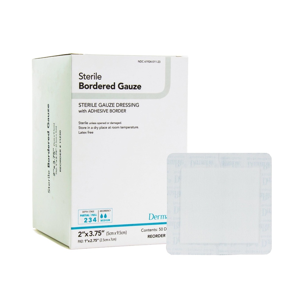 DermaRite's steril Bordered Gauze Dressing mit Klebeband - Flexibles nicht-Linting Material, First-Aid, Individuell verpackt - 2 in. x 3-3/4 in., 1 Count, 50 Packs, 50 Total