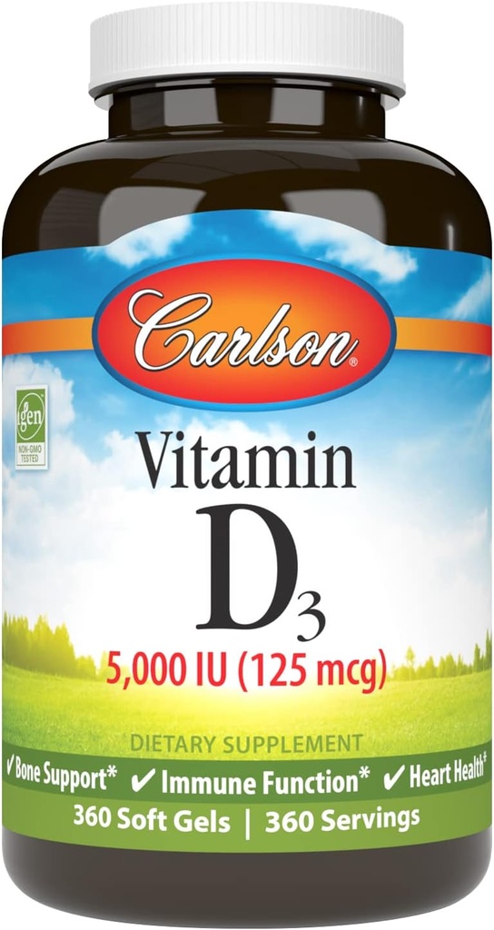 Carlson Vitamin D3 5.000 IU, Knochengesundheit, 360 Weichgel