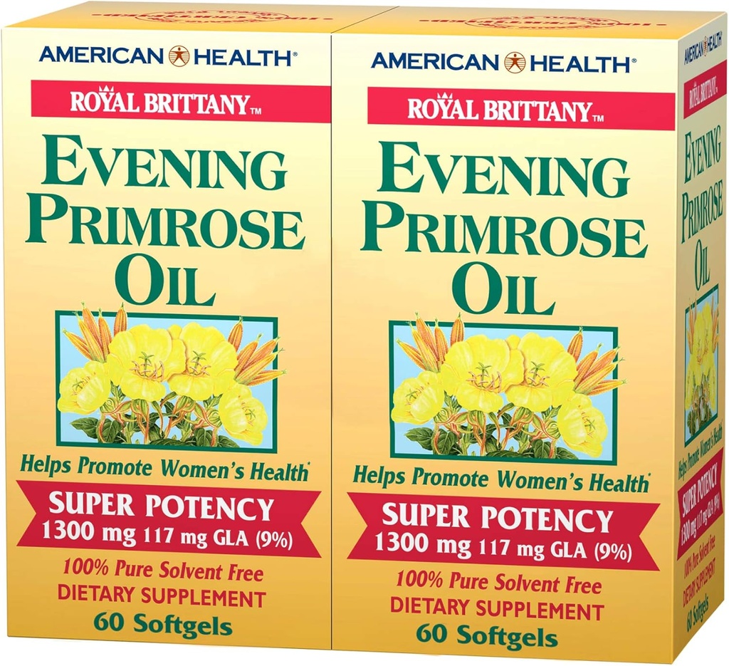 American Health Dietary Fiber Suppléments, Royal Brittany Soiring Primrose Oil, Pack de 2, 60 Compte