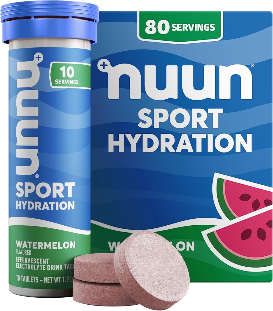 Nuun Sport Elektrolyt Tabletten mit Magnesium, Kalzium, Kalium, Chloride & Natrium, Gluten Free & Vegan, Wassermelone, 8 Packung (80 Portionen insgesamt)