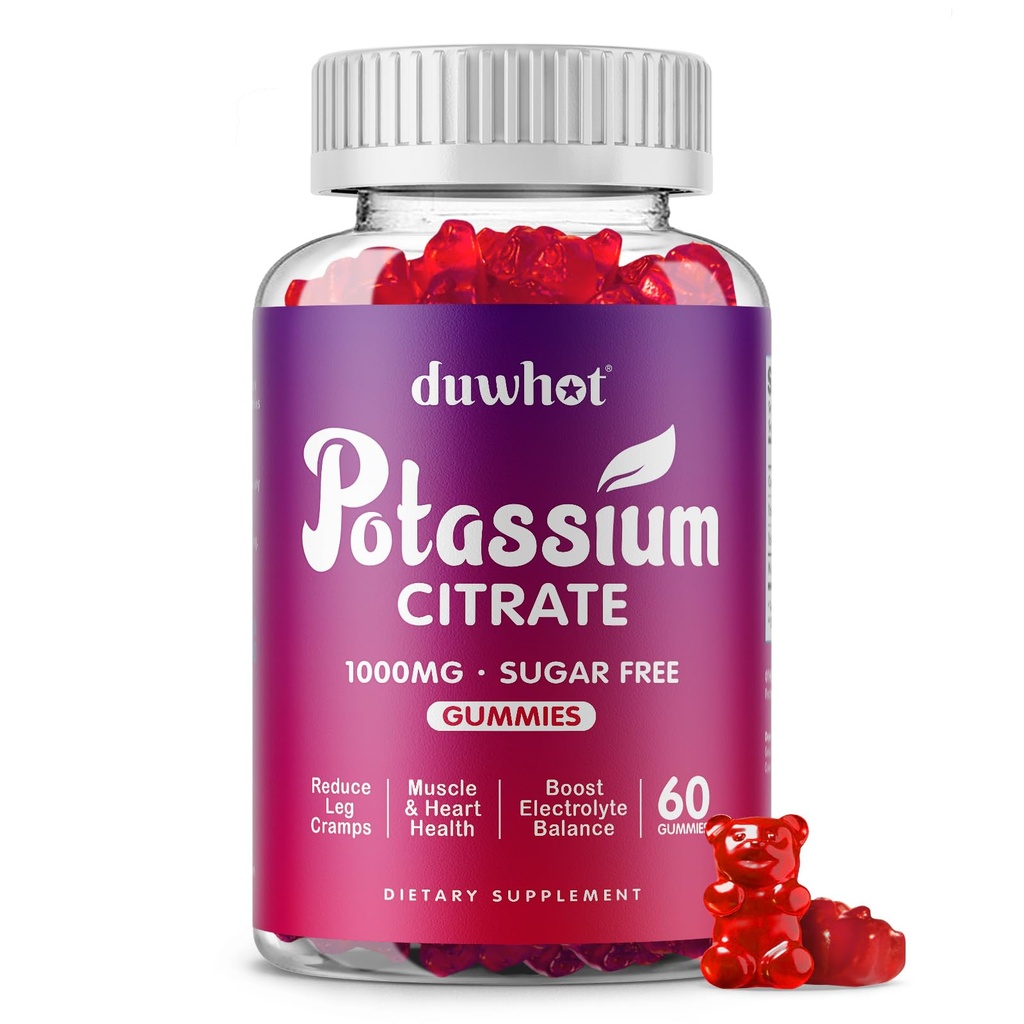 duwhot Potassium Citrate 1000mg Gummies, Potassium Supplement for Adults Women & Men, Support Leg Cramps & Muscle Health, 60 Chewables