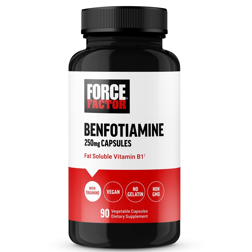FORCE FACTOR Benfotiamine Plus Thiamine Supplement, Fett lösliches Vitamin B1 für hohe Absorption, Non-GMO, Vegan, 90 Gemüsekapseln