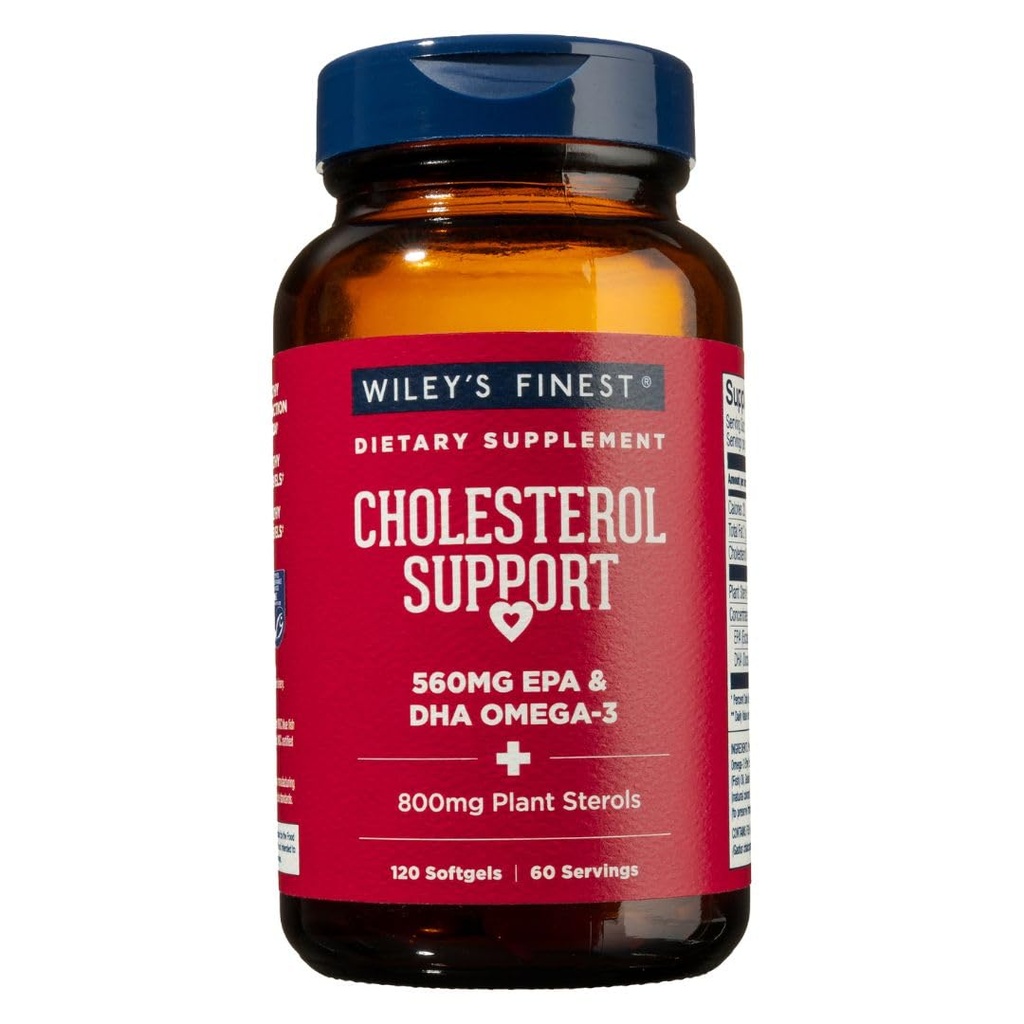 Wiley's Finest Wild Alaskan Fish Oil Cholestérol Support - Supplément santé cardiaque pour les hommes et les femmes - 560mg Oméga-3s - 120 Softgels (60 portions)