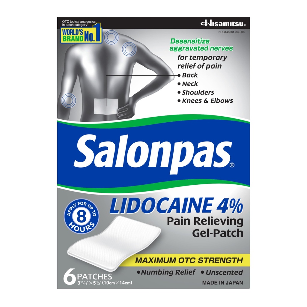 Salonpas Lidocaine 4% Gel de soulagement de la douleur, 6 Compte, pour le dos, le cou, l'épaule, le genou et la douleur elbow