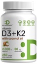DEAL SUPPLEMENT Vitamin D3 2.000 IU + K2 MK7 50mcg Softgels | 2-in-1 Complex mit Virgin Coconut Oil | Unterstützt Herz, Knochen, Zähne & Immune Gesundheit | Einfach zu schlucken