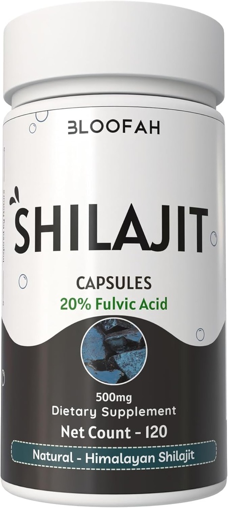 Shilajit Kapseln 500mg | 20% Extrakt gereinigter Asphalt | Natürliche Kräuterergänzung | Non-GMO, Glutenfrei, GMP-zertifiziert | Einfach zu Schlucken (120 Count (Pack von 1))