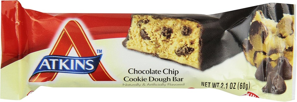 Atkins Chocolate Chip Cookie Dough Protein Meal Bar, High Fiber, 1g Zucker, 3g Net Carbs, Meal Replacement, 5 Count (Pack von 6)