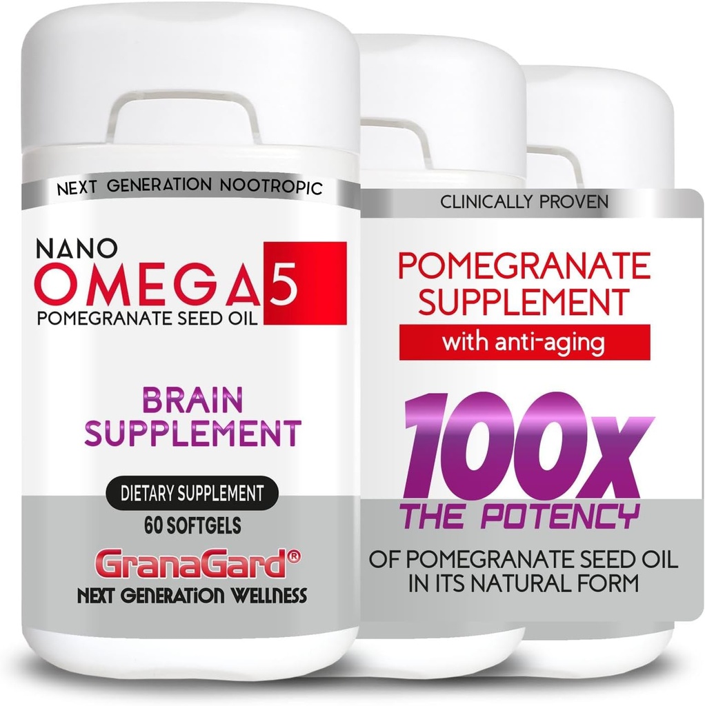 CLINICALLY Proven (3-Monats-Versorgung) Gehirn Ergänzungen mit Anti-Aging, Memory Pills, Omega 5 Granatapfel Ergänzung, 3 Flaschen 60ct Jede