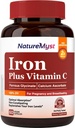 Sanfte Eisen-Ergänzung für Frauen Männer, 27mg Eisen Bisglycinat Plus 120mg Vitamin C, Stomach freundlich, Optimale Absorption & Non-Constipating Eisen Pillen, Glutenfrei, Non-GMO, 60 Vegan Caps