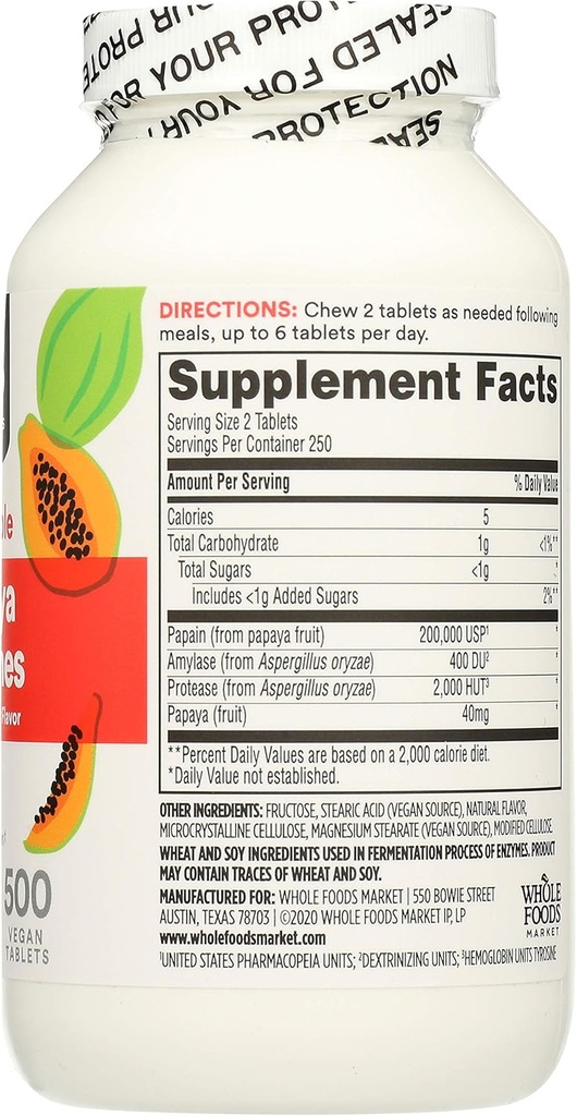 365 von Whole Foods Market, Papaya Enzymes, 500 Chews (Pack von 2)