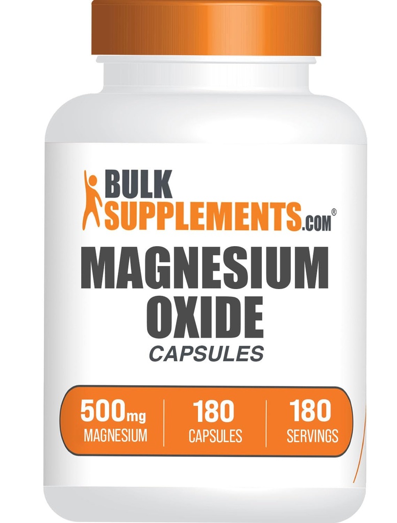 BulkSupplements.com Capsules d'oxyde de magnésium - Supplément de magnésium, Oxyde de magnésium 500mg - Sans gluten, 1 Capsule par portion, 180 Compte (paquet de 1)