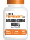 BulkSupplements.com Capsules d'oxyde de magnésium - Supplément de magnésium, Oxyde de magnésium 500mg - Sans gluten, 1 Capsule par portion, 180 Compte (paquet de 1)