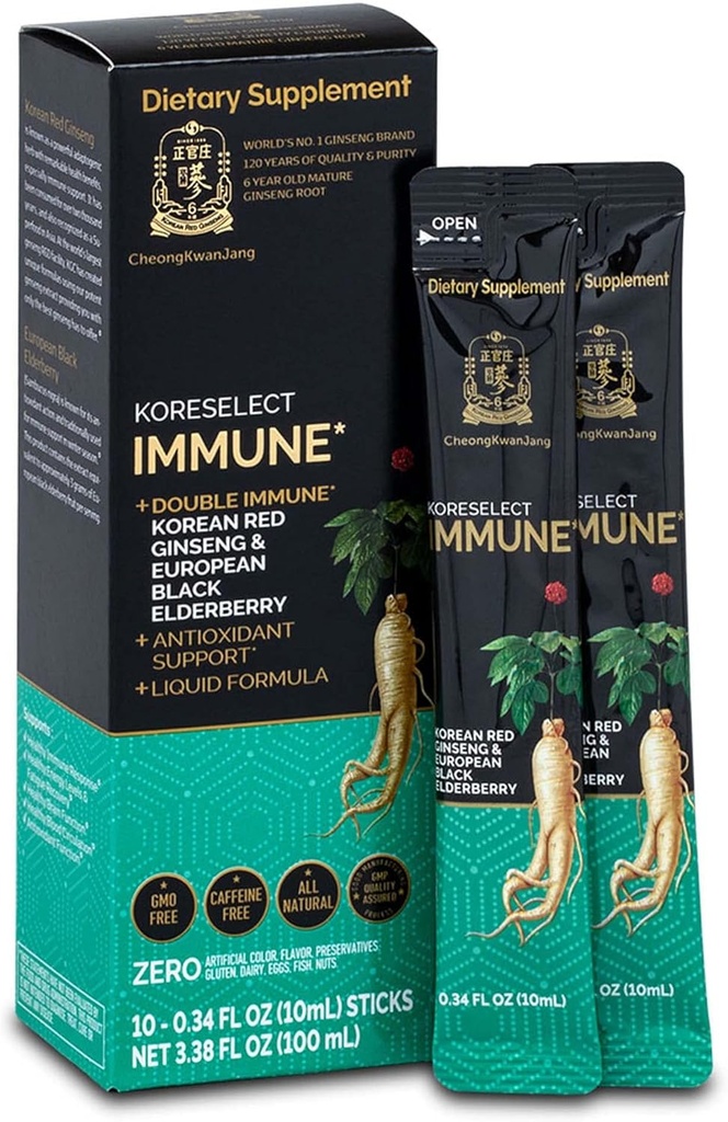 Immun-, koreanischen roten Ginseng-Extrakt mit Elderberry-Flüssig-Sticks, Immunität Unterstützung, Blutzirkulation Booster, Natürliche Energie-Ergänzung, 6 Jahre alt asiatisch Panax Ginseng, 10 Count