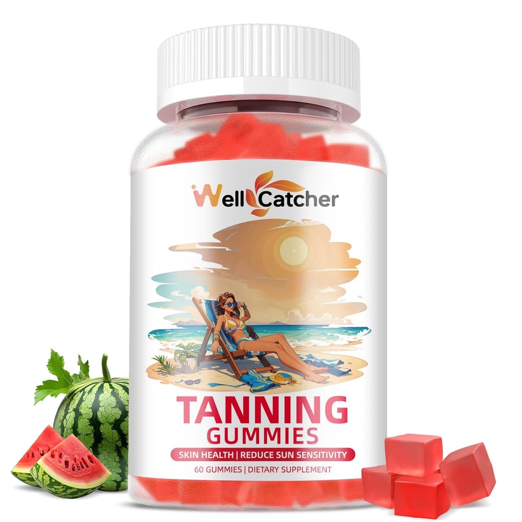 Tanning Gummies Supplement Männer Frauen - Daily Tanning Gummies Sugar Free mit Astaxanthin Beta-Carotene L-Tyrosine Lycopene Natürliche Selbst Tanner für Haut Gesundheit und Empfindlichkeit Vegan Non GMO 60CT