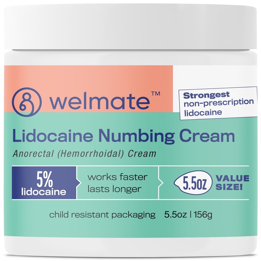WELMATE 5% Lidocaine Hämorrhoid Reliefcreme, maximale Stärke Anorectal Cream, 5,5 oz