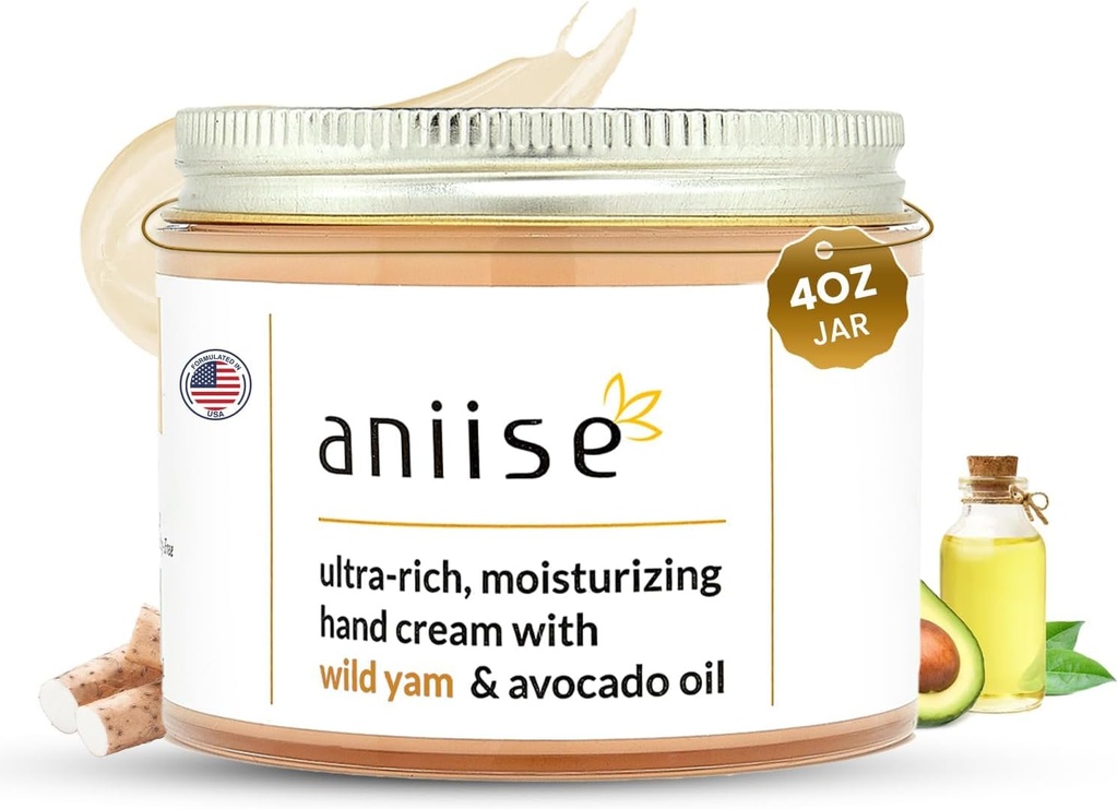 Wild Yam Handcreme mit Avocado-Öl – Feuchtigkeitsspendende & Feuchtigkeitscreme für weiche, glatte, jugendliche Hände – Kampft Trockenheit – Vegan, roh-frei – 4 fl oz (120 mL)