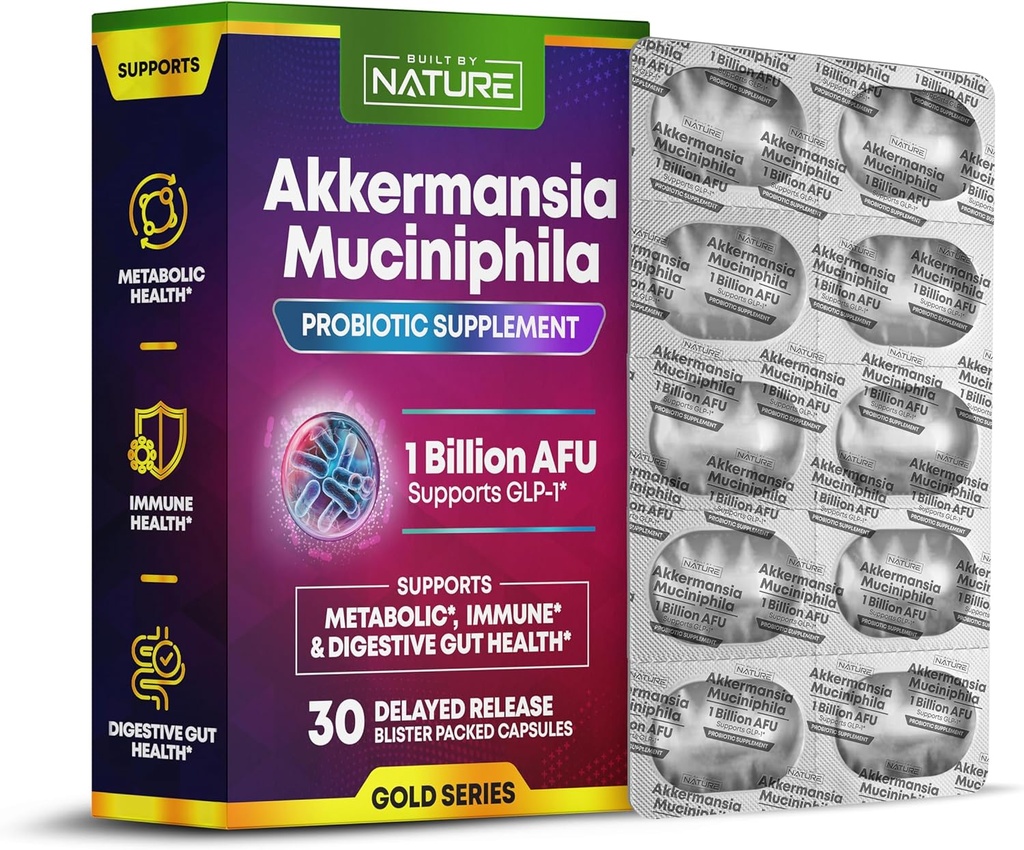 Erbaut von Nature Akkermansia Probiotic – GLP-1 & Akkermansia Muciniphila Supplement – Glucose Unterstützung, Weight Loss, Gut Health - Best Akkermansia Probiotics - 1 Monat Versorgung, 30 Kapseln