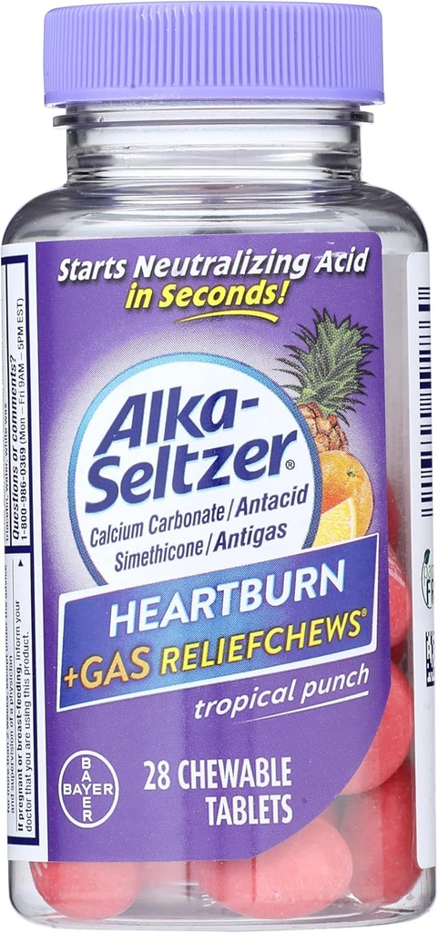 Alka-Seltzer Sodbrennen + Gas ReliefChews - Relief von Sodbrennen, Gas, Säure Verdauung und Sour Stomach - Tropical Punch Flavors - 28 Count
